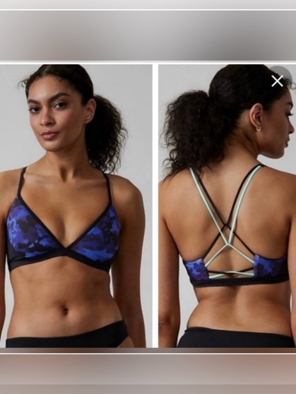 Athleta Freestyle Cloud Camo Bikini Swim Top Blue Multi Strappy Back Medium